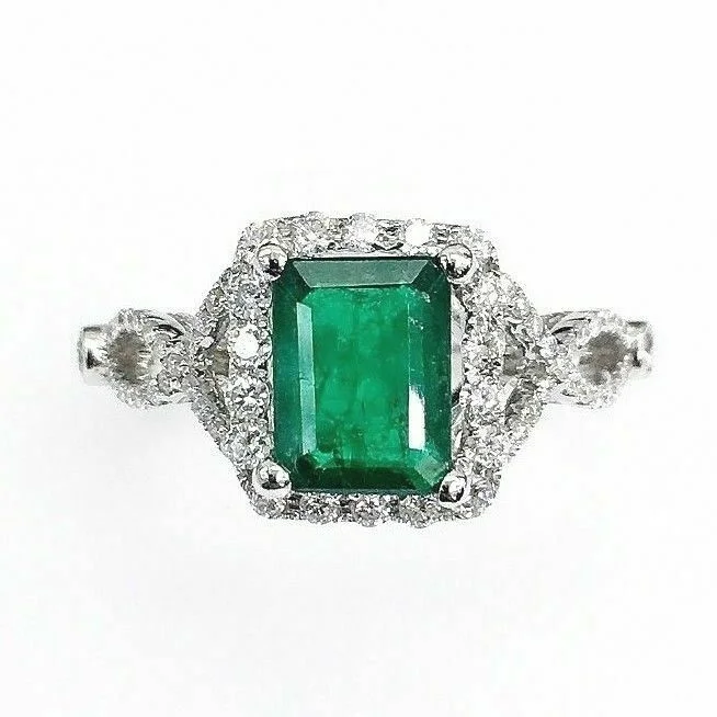 Celtic Engagement Rings2.06 Carats t.w. Diamond and Emerald Ring Emerald is 1.39 Carats May Birthstone