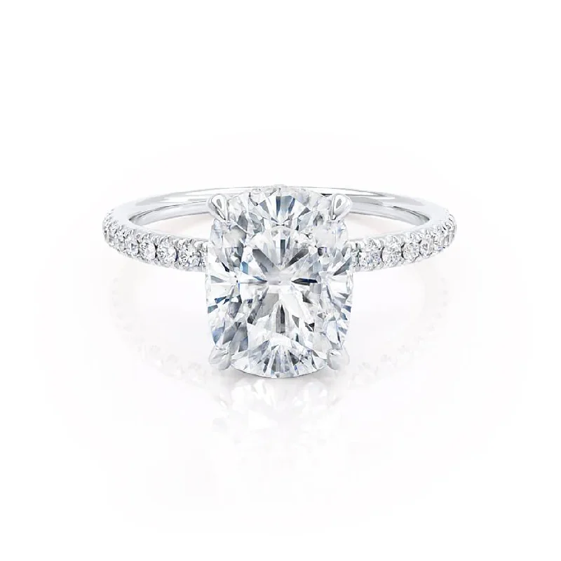 Cushion Cut Engagement Rings2.30 CT Elongated Cushion Shaped Moissanite Hidden Halo Style Engagement Ring