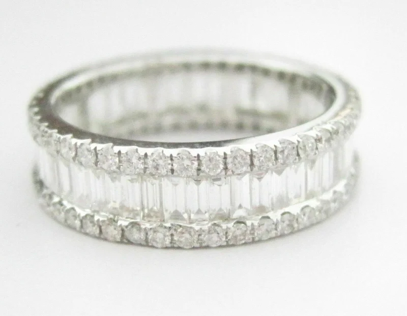 Halo Gemstone Engagement Rings2.32 TCW Baguette & Round Cut Eternity Diamond Band/Ring G VS-2 Size 6.5 18k WG