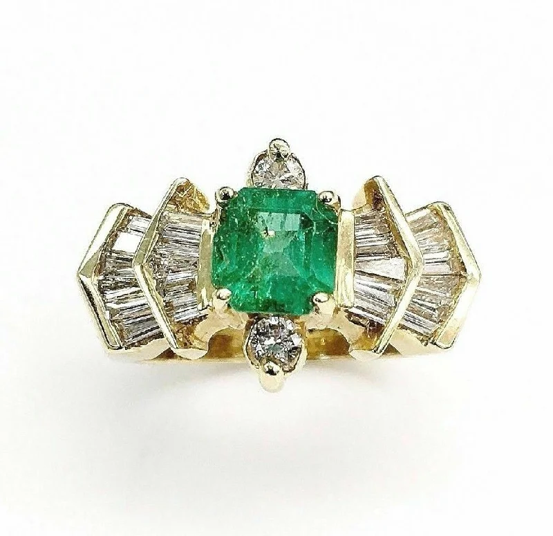 Pave Set Engagement Rings2.34 Carats t.w. Diamond and Emerald Ring Emerald is 1.25 Carats May Birthstone