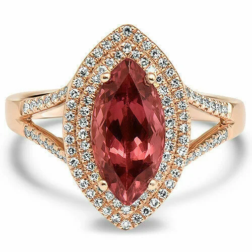 Split Shank Engagement Rings2.42 TCW Natural Marquise Tourmaline & Diamond Accents Ring Sz 6.5 14k Rose Gold