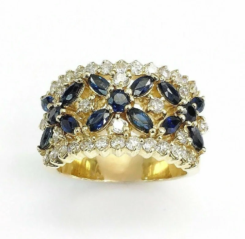 Thick Band Engagement Rings2.80 Carats t.w. Diamond and Blue Sapphire Anniversary Ring 14K Gold Brand New