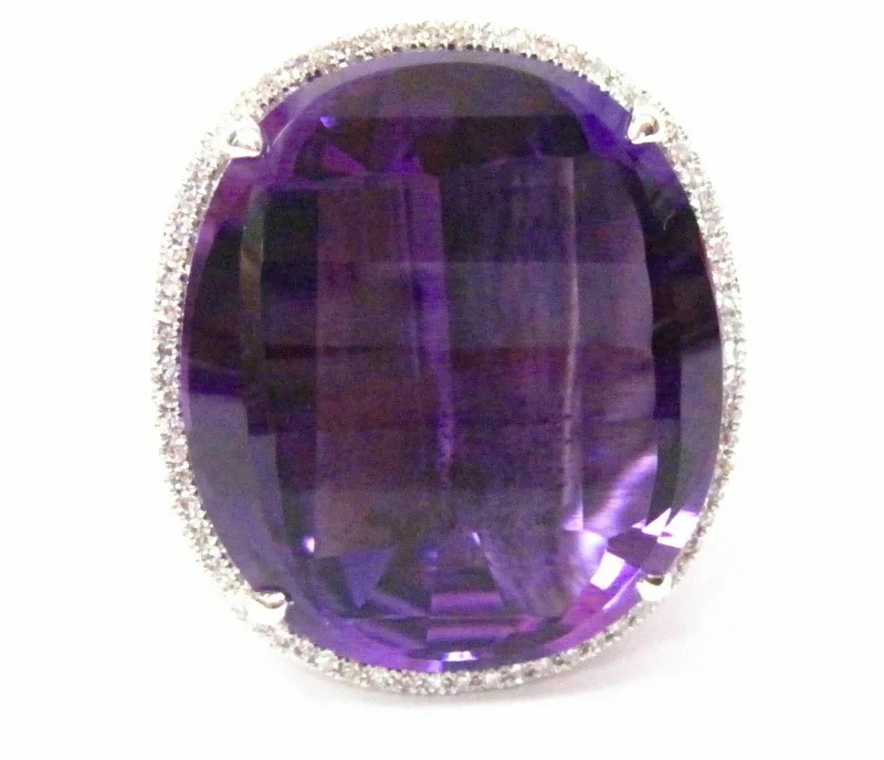 Contemporary Engagement Rings24.66 TCW Natural Round Amethyst & Diamond Accents Cocktail Ring Size 7 14k Gold