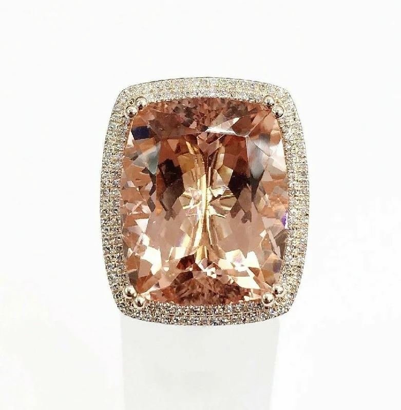 Budget Friendly Engagement Rings26.06 Carats t.w. Diamond and Morganite Double Halo Ring 14KRose Gold Brand New