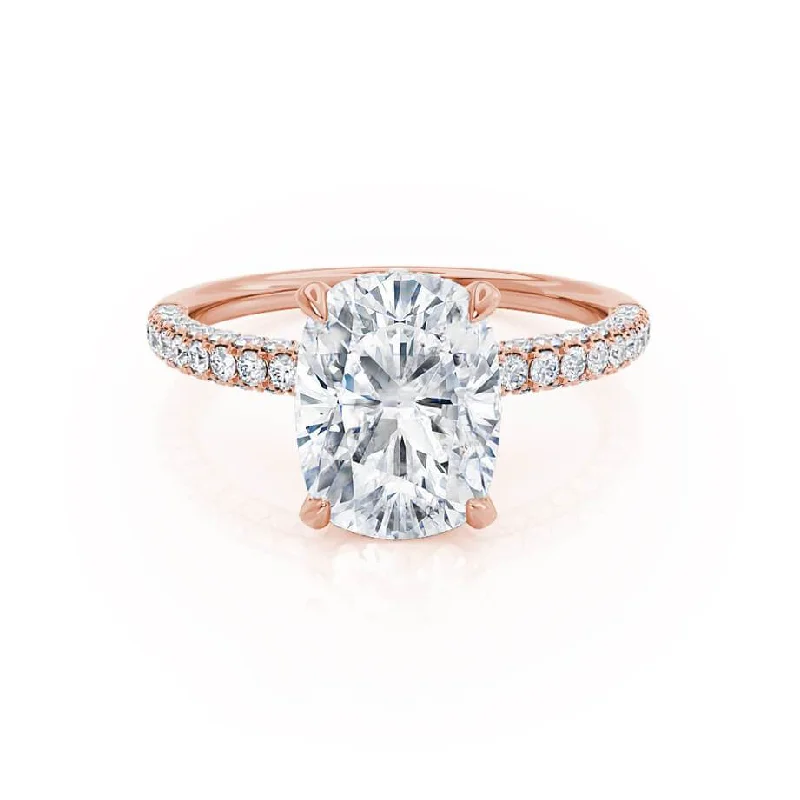 Rose Gold Engagement Rings3.34 CT Elongated Cushion Shaped Moissanite Hidden Halo Style Engagement Ring