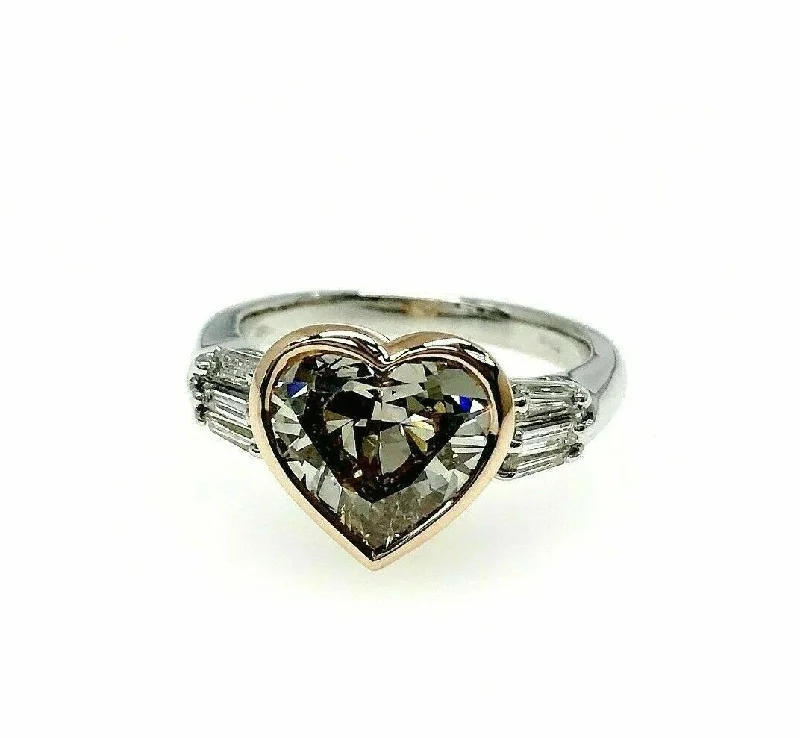 Vintage Inspired Engagement Rings3.57 Carats t.w. Custom Made Heart Diamond Ring 3.02 Carats Fancy Brown GIA Cert