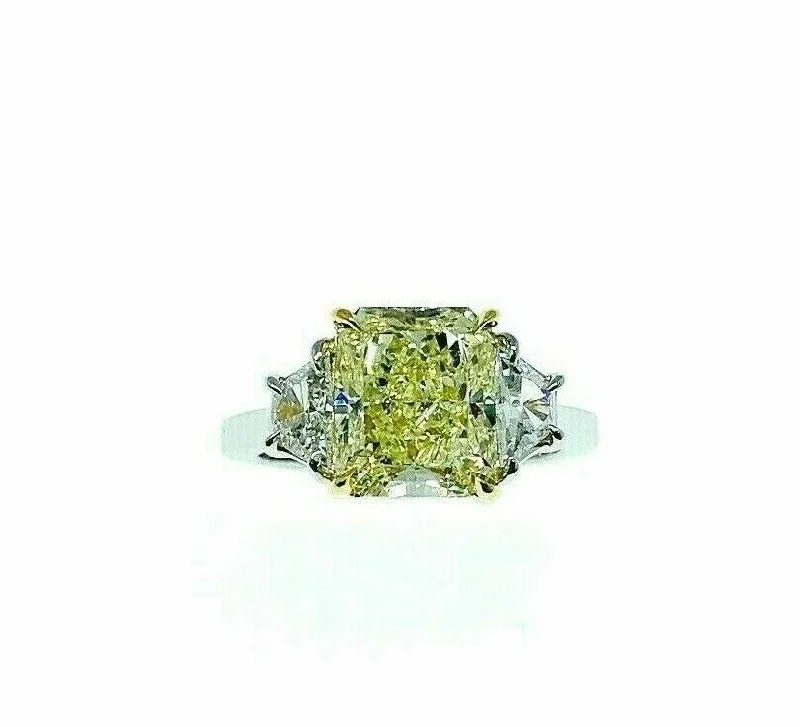 Bohemian Engagement Rings4.00Ct GIA Fancy Light Yellow VVS2 Radiant Cut Diamond Engagement Ring Plat 22k