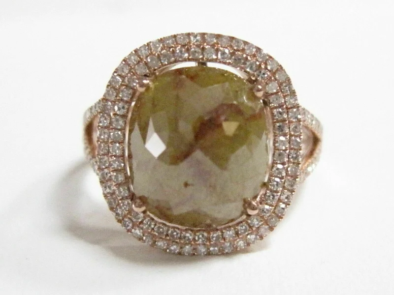 Round Brilliant Engagement Rings4.75Ct Cushion Cut Raw/Rustic Green Diamond Cocktail Ring Size 6.5 14k Rose Gold