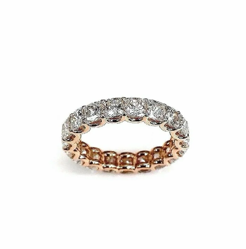 Vintage Inspired Engagement Rings4.78 Carats Cushion Cut Diamond U Prong Eternity Band Ring 18K Rose Gold FG VS