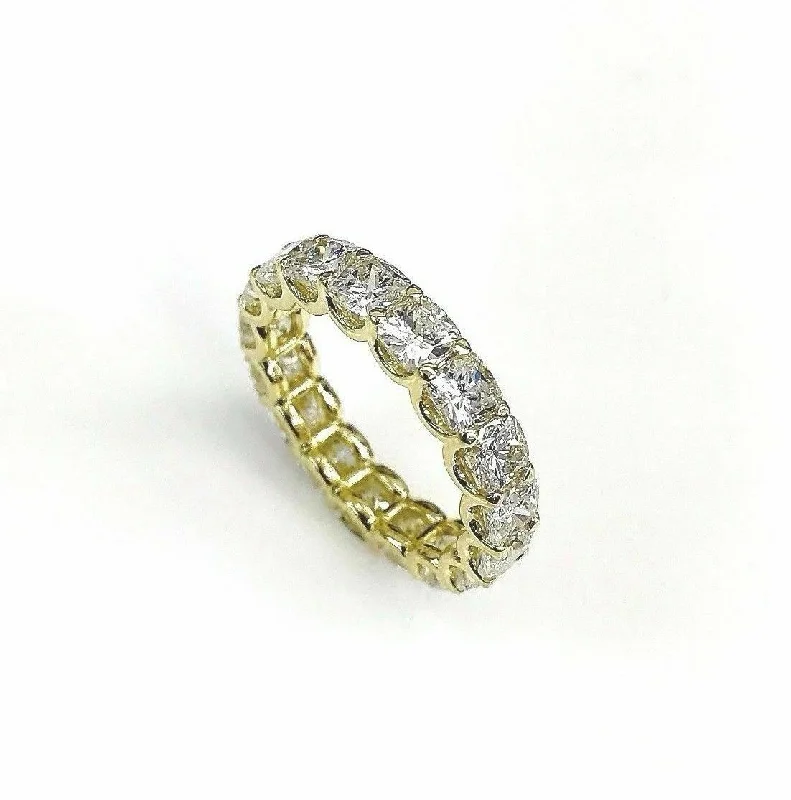 Secret Garden Engagement Rings5.42 Carats Cushion Cut Diamond U Prong Eternity Band Ring 18K Yellow Gold FG VS