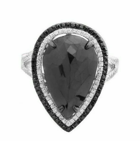 Pear Shaped Engagement Rings5.77Ct Rose Cut Pear Black Diamond Center Double Halo Split Shank Cocktail Ring