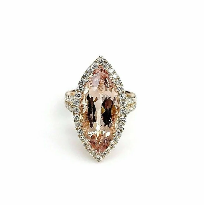 Edwardian Engagement Rings9.93 Carats t.w. Diamond and Morganite Split Halo Ring 18K Rose Gold Brand New