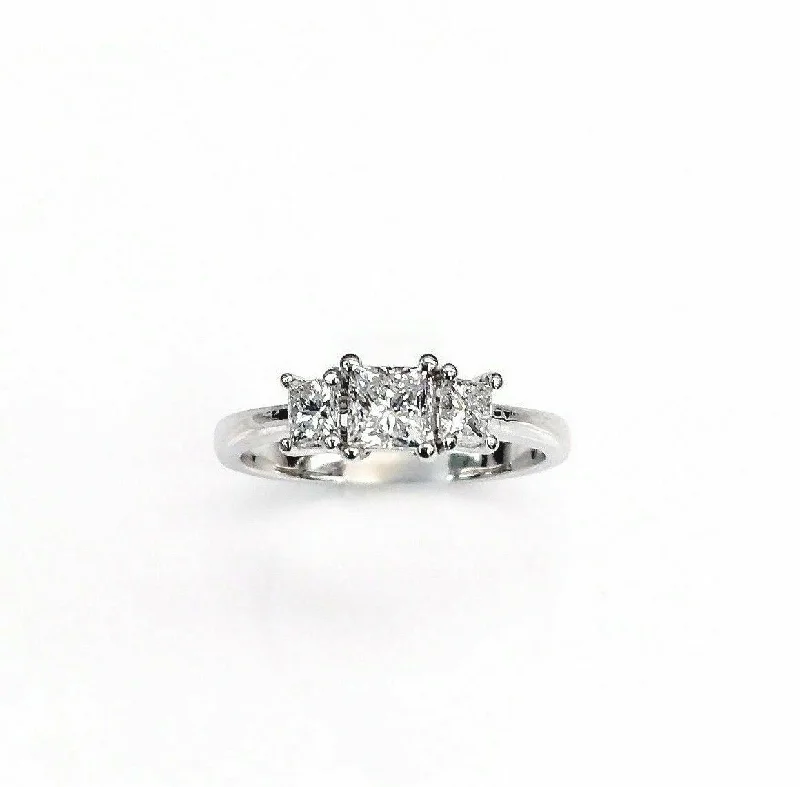 Statement Engagement Rings.96cts 3 Stone Princess Cut White Diamonds Engagement Ring Size 7.5 14k EGL USA