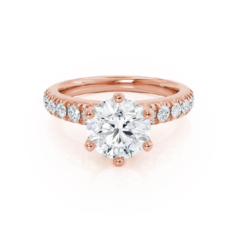 Marquise Cut Engagement RingsBELLE - Round Moissanite 18k Rose Gold Shoulder Set Ring