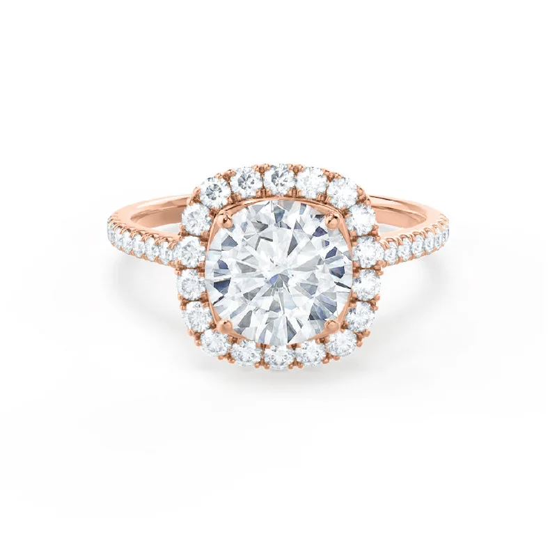 Bezel Set Engagement RingsBLUSH - Round Moissanite & Diamond 18k Rose Gold Petite Halo Ring