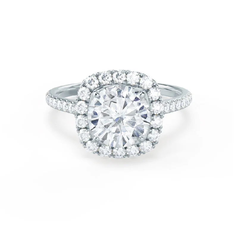 White Gold Engagement RingsBLUSH - Round Moissanite & Diamond 950 Platinum Petite Halo Ring