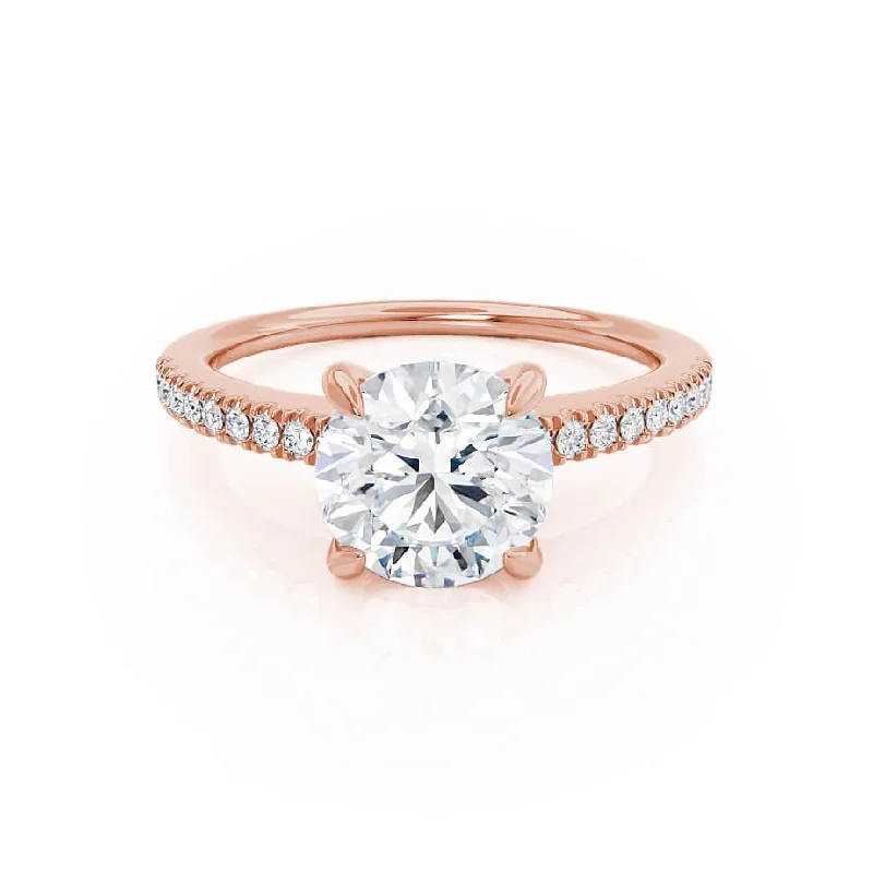 Marquise Cut Engagement RingsCATALINA - Round Moissanite 18k Rose Gold Shoulder Set Ring