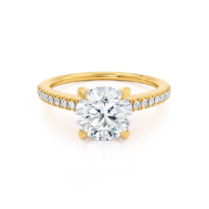 Channel Set Engagement RingsCATALINA - Round Moissanite 18k Yellow Gold Shoulder Set Ring