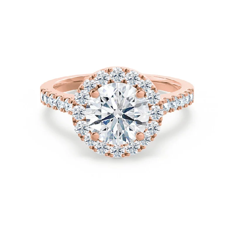 Topaz Engagement RingsCECILY - Round Moissanite & Diamond 18k Rose Gold Halo