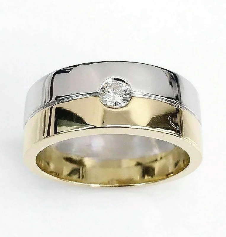 Etched Engagement RingsCustom Made Mens Wedding Band 14K White/Yellow Gold 0.16 Carat Diamond Brand New