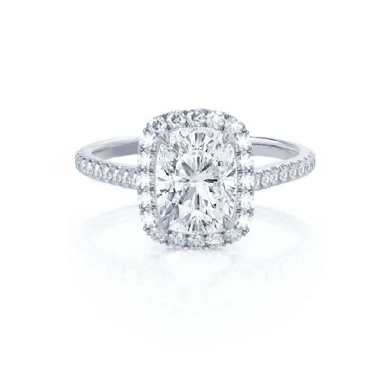 Edwardian Engagement RingsDARLEY - Moissanite Elongated Cushion Micro Pavé Platinum Halo