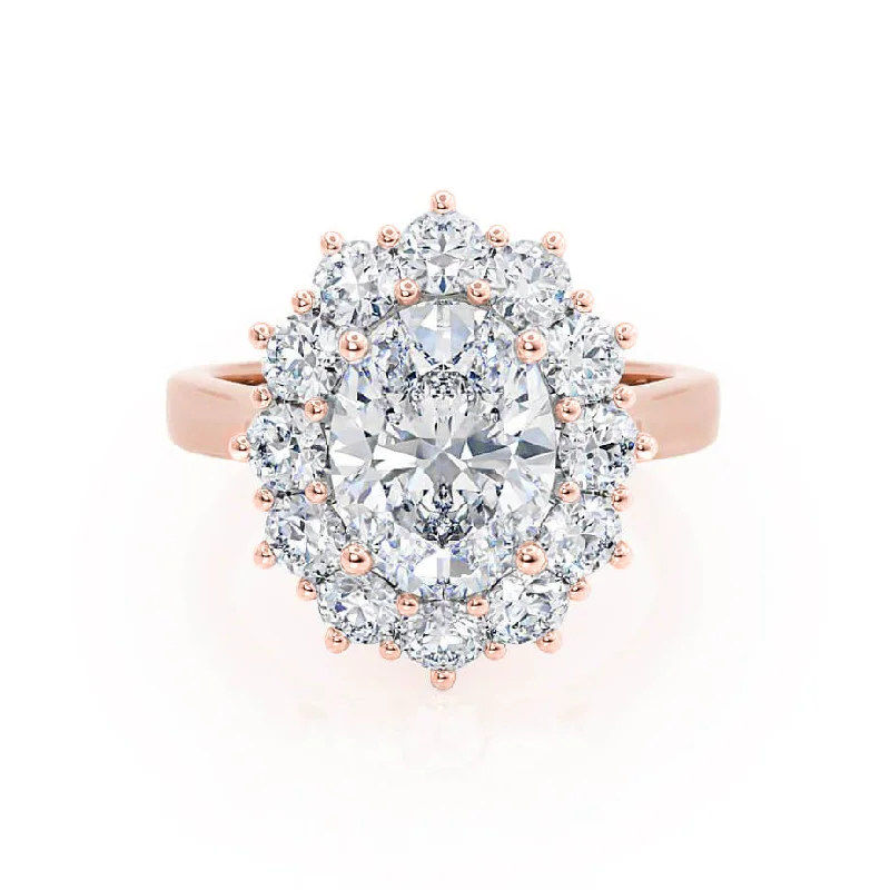 Prong Set Engagement RingsDIANA - Iconic Oval Moissanite & Lab Diamond 18k Rose Gold