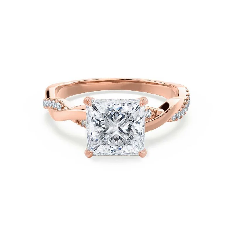 Three Stone Diamond Engagement RingsEDEN - Princess Moissanite & Diamond 18k Rose Gold Vine Solitaire