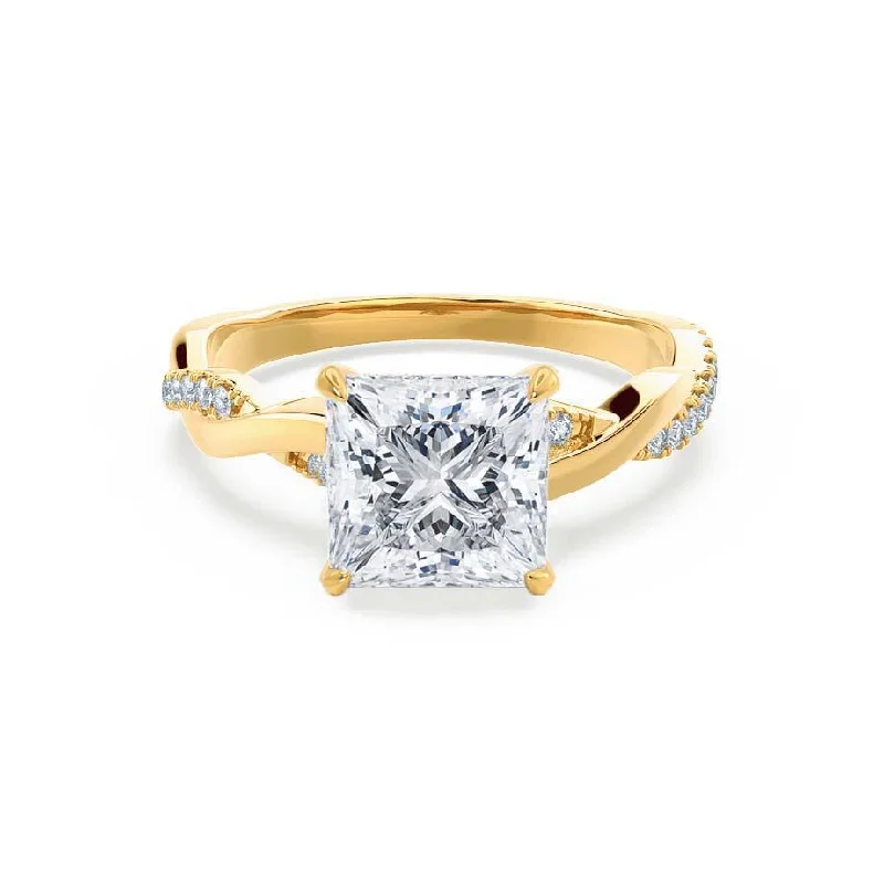 Prong Set Engagement RingsEDEN - Princess Moissanite & Diamond 18k Yellow Gold Vine Solitaire