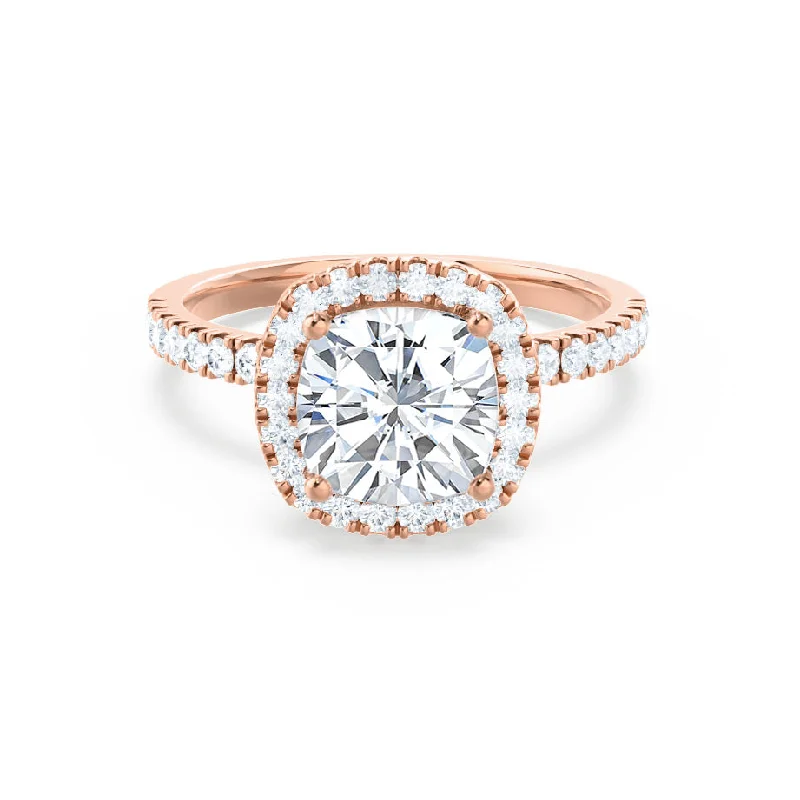 Titanium Engagement RingsCASEADA - Cushion Moissanite & Diamond 18k Rose Gold Halo Ring