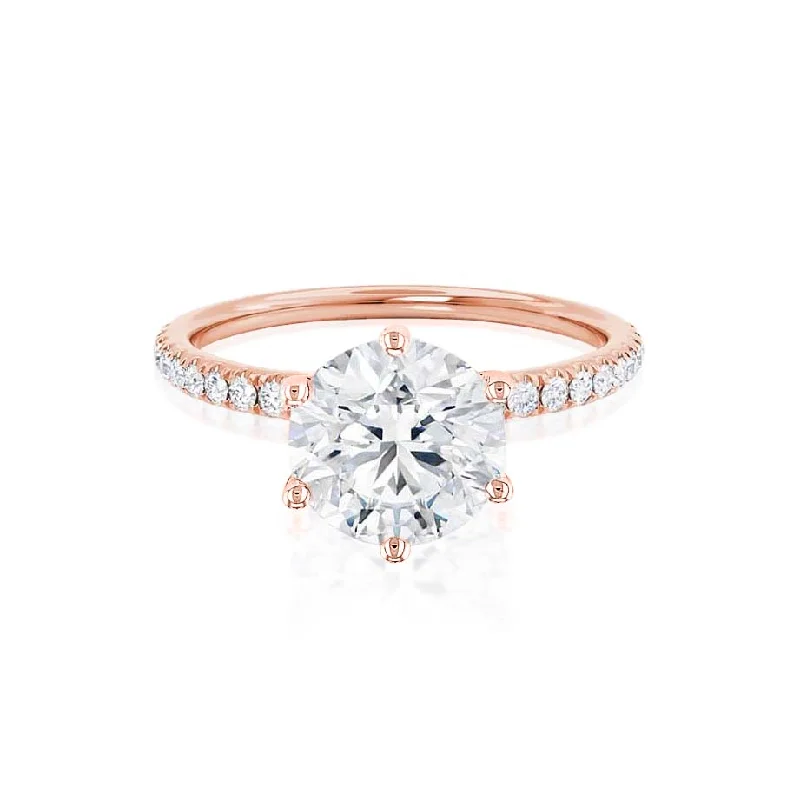 Heirloom Engagement RingsLILLIE LUXE - Round Moissanite & Diamond 18k Rose Gold Shoulder Set Ring