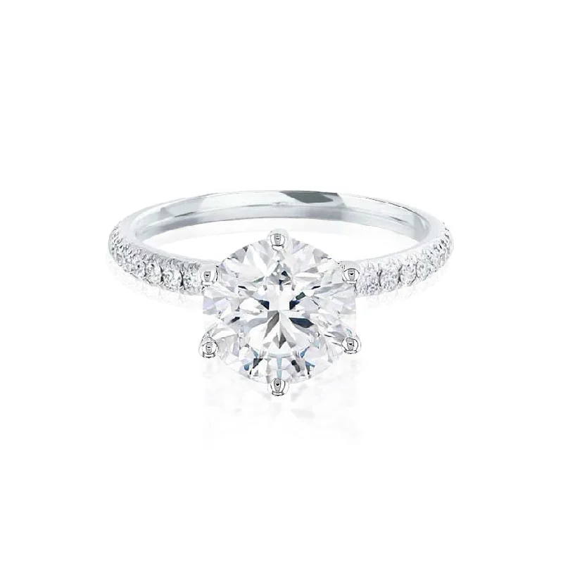 Rustic Engagement RingsLILLIE LUXE - Round Moissanite & Diamond 950 Platinum Shoulder Set Ring