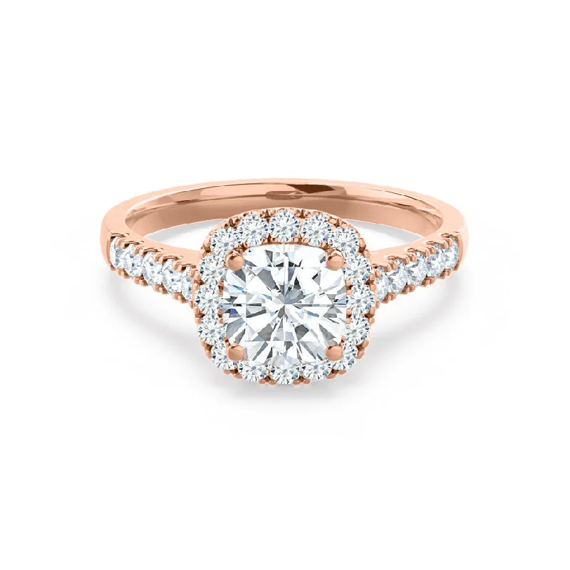 Lab Grown Diamond Engagement RingsOPHELIA - Cushion Moissanite & Diamond 18k Rose Gold Halo Ring