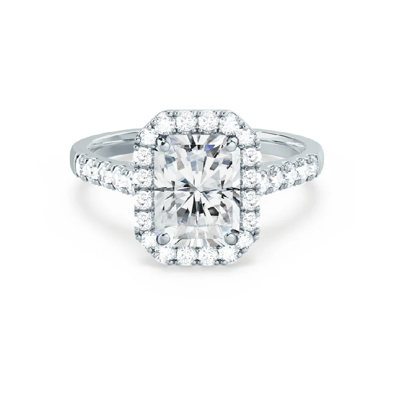 Split Shank Engagement RingsESME - Radiant Moissanite & Diamond 950 Platinum Halo Ring Rings