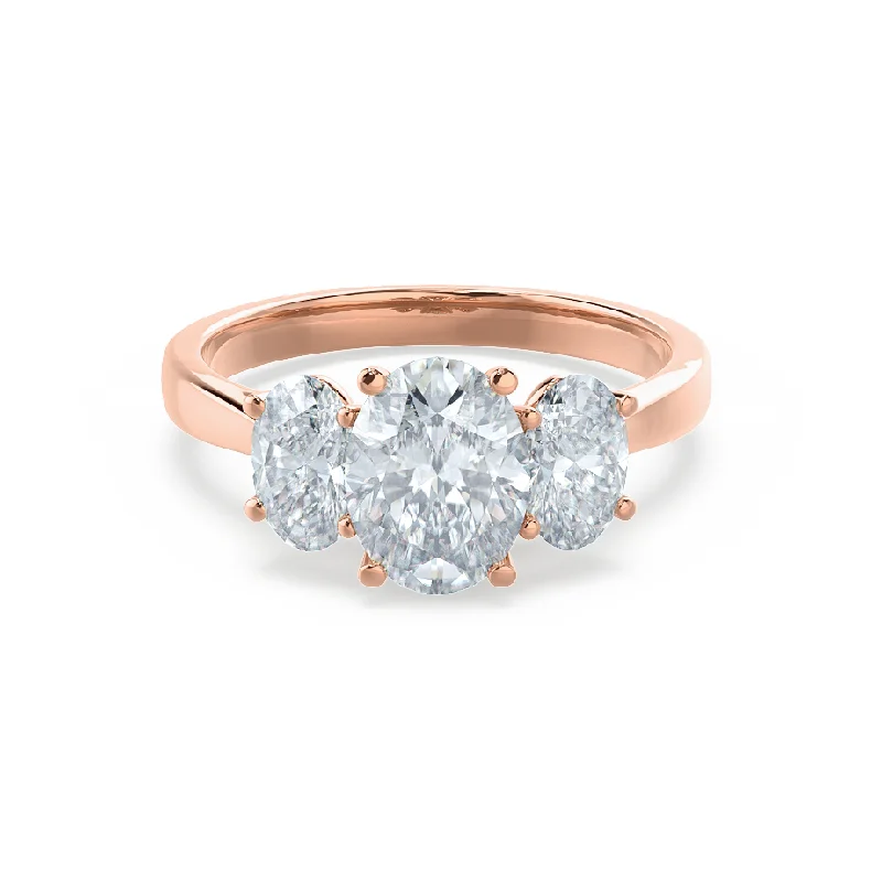 Modern Vintage Engagement RingsEVERDEEN - Oval Moissanite 18k Rose Gold Trilogy Ring