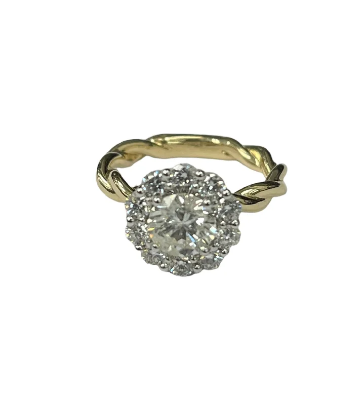 Marquise Cut Engagement RingsFlower Halo Round Brilliant Diamond Ring Twist Shank 14kt YG