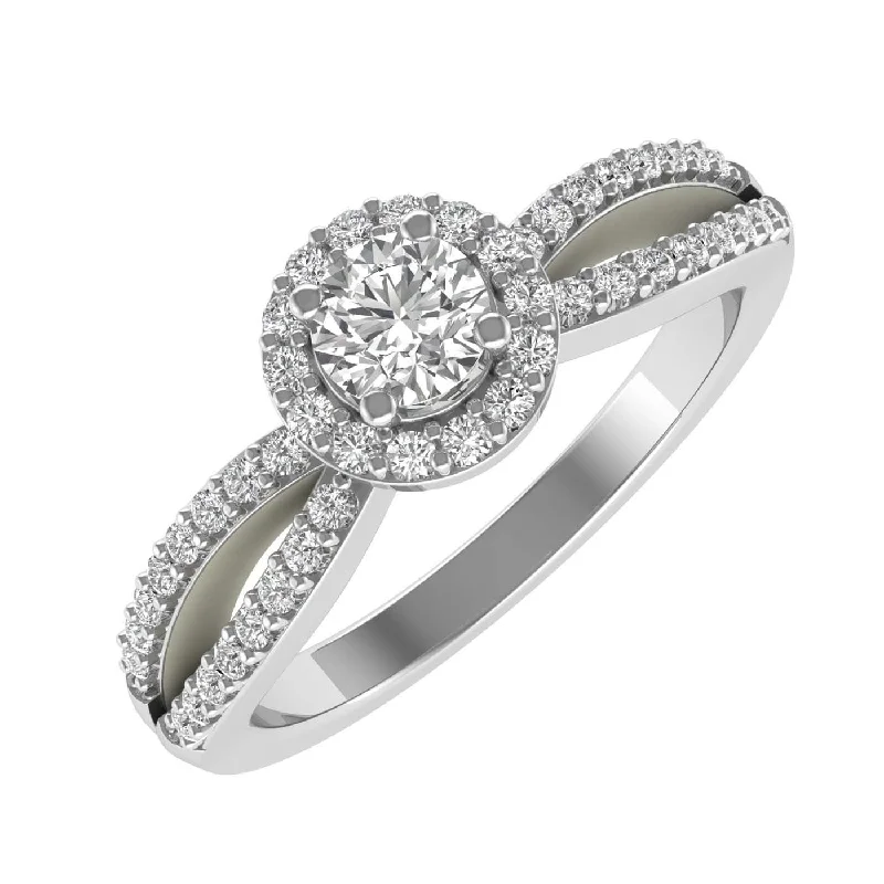 Recycled Engagement RingsGold Halo Diamond Infinity Love Solitaire Engagement Ring (0.40 Carat) - IGI Certified