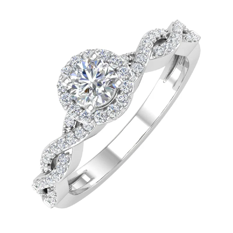 Heirloom Engagement RingsGold Round Diamond Ladies Solitaire Swirl Halo Engagement Ring (0.40 Carat)