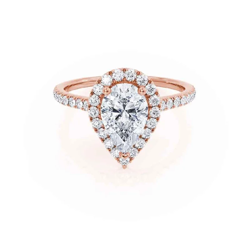 Princess Cut Engagement RingsHARLOW - Pear Moissanite & Diamond 18k Rose Gold Halo