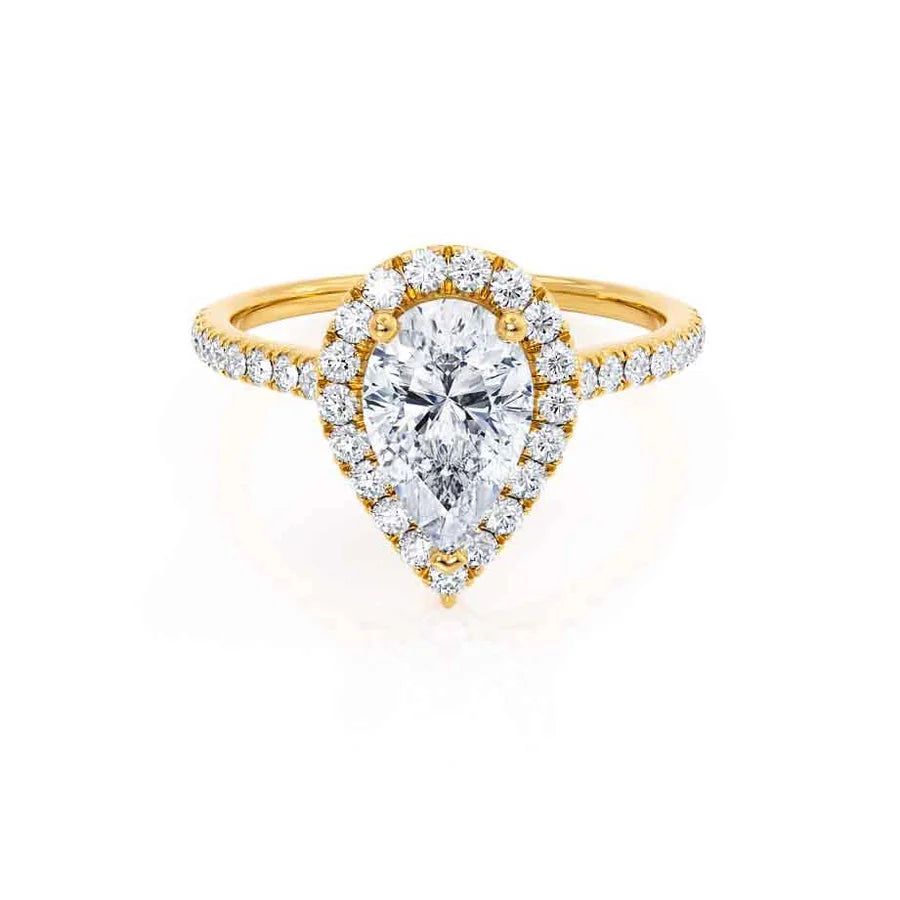 Vintage Inspired Engagement RingsHARLOW - Pear Lab Diamond 18k Yellow Gold Petite Halo