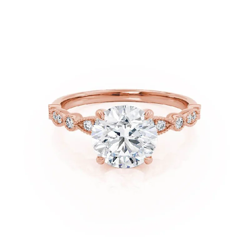 Emerald Cut Engagement RingsHOPE - Round Moissanite 18k Rose Gold Shoulder Set Ring