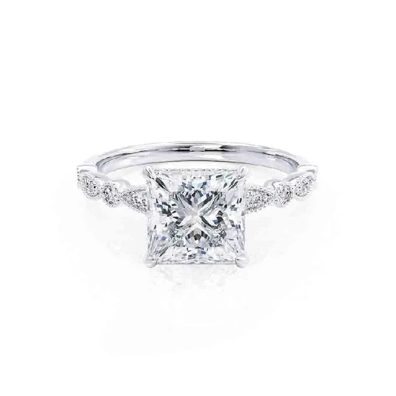 Classic Engagement RingsHOPE - Princess Moissanite & Diamond Platinum Vintage Shoulder Set