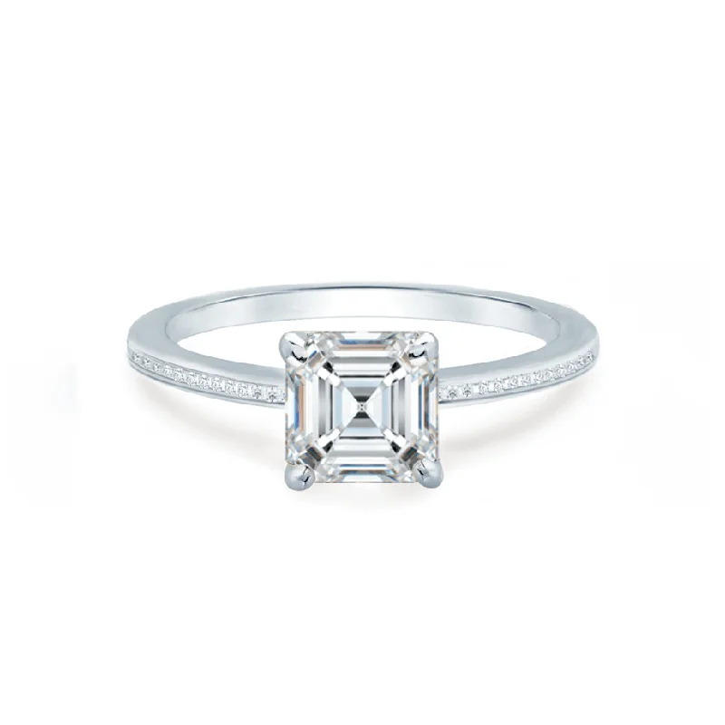 Diamond and Emerald Engagement RingsIRIS - Asscher Moissanite 950 Platinum Petite Channel Set Ring