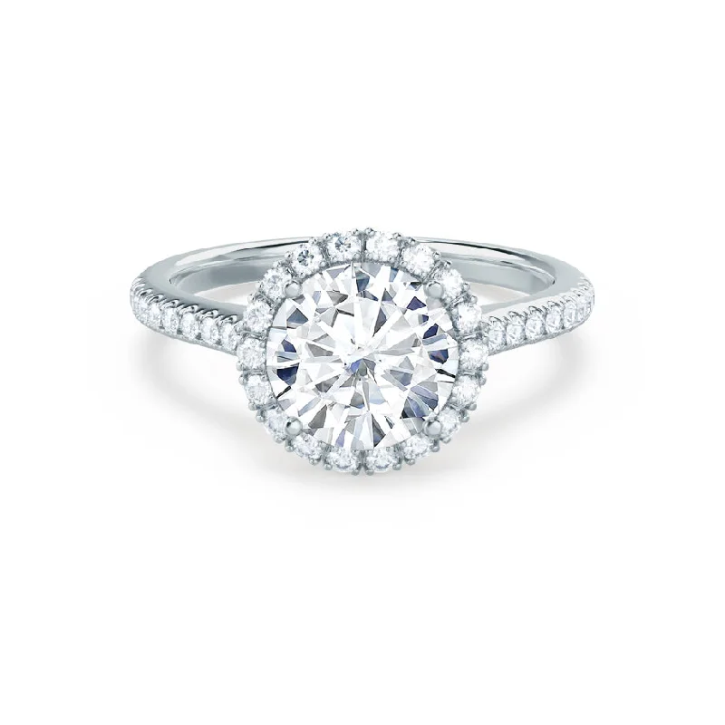 Recycled Engagement RingsLAVENDER -  Round Moissanite & Diamond 950 Platinum Petite Halo Ring