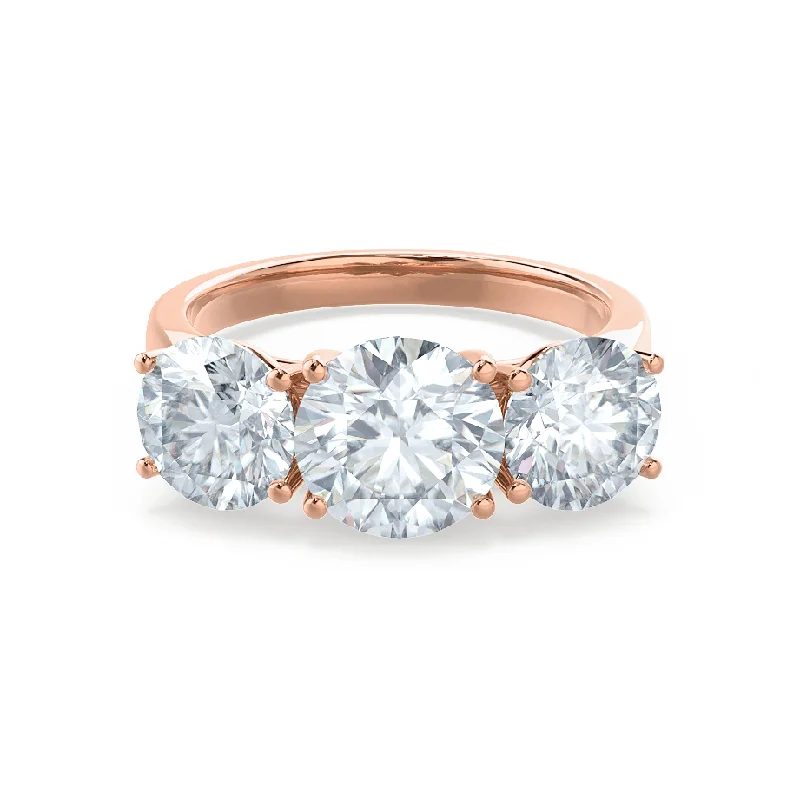 Retro Engagement RingsLEANORA - Round Moissanite 18k Rose Gold Trilogy