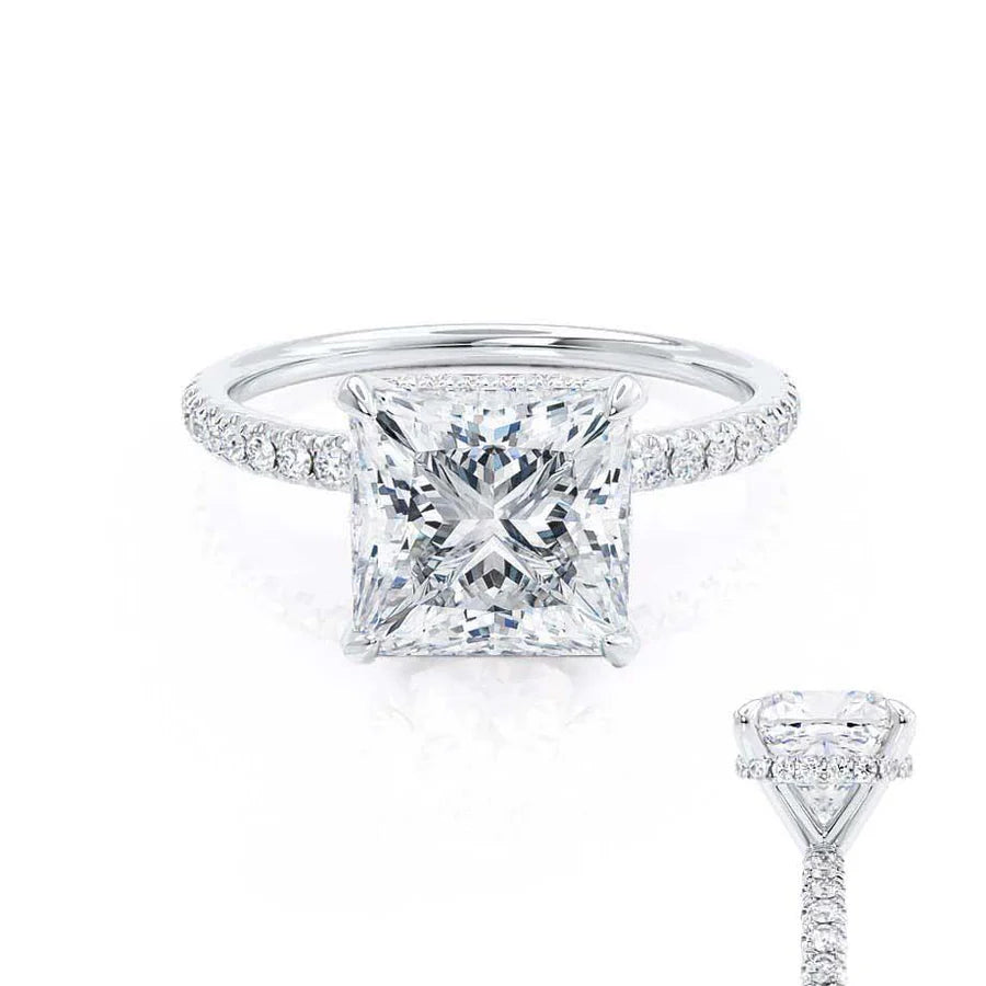 Vintage Style Engagement RingsLIVELY - Princess Lab Diamond 950 Platinum Petite Hidden Halo