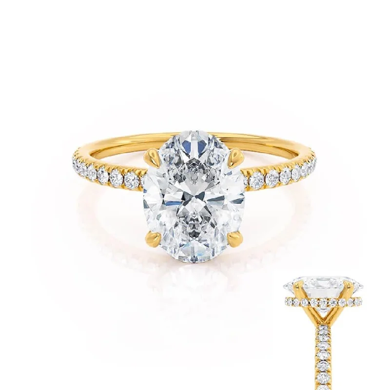 Gold Engagement RingsLIVELY - Ready to Ship 2.06ct Oval Lab Diamond 18k Yellow Gold Petite Hidden Halo Pavé Shoulder Set