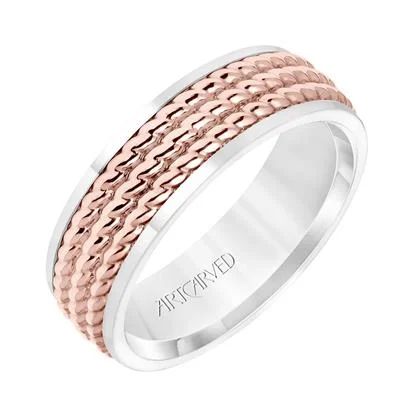 Rose Gold Engagement RingsLow Dome Round Edge Carved Wedding Band 11-WV8728RW7-L.01