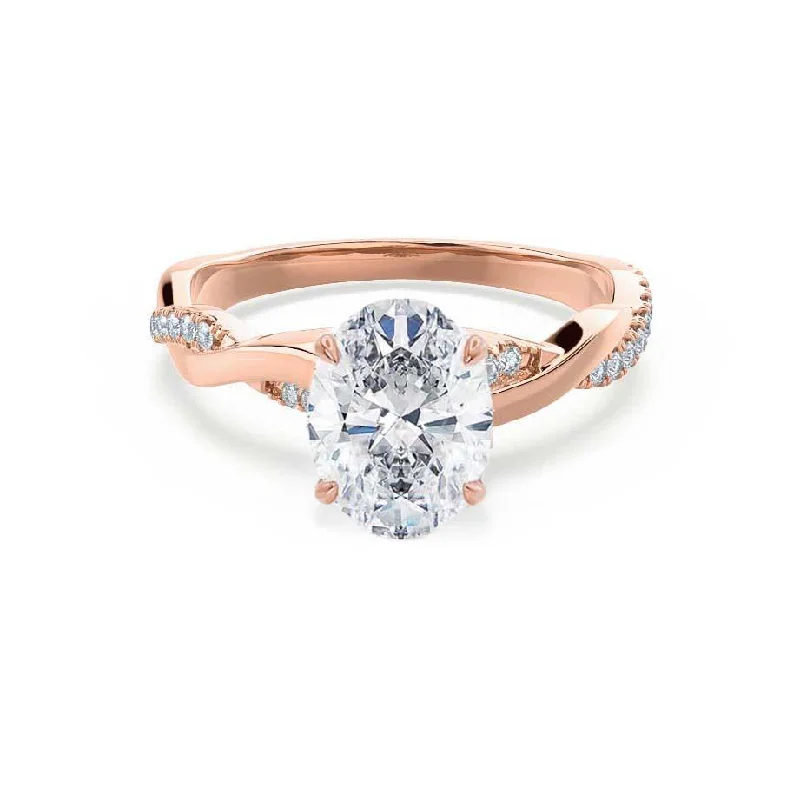 Tungsten Engagement RingsEDEN - Oval Moissanite & Diamond 18k Rose Gold Vine Solitaire Ring