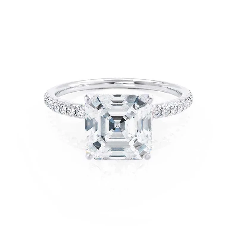 Gold Engagement RingsMACY -  Asscher Moissanite & Diamond 950 Platinum Petite Pavé Shoulder Set Ring