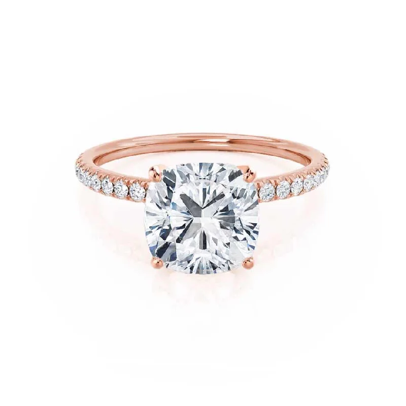 Etched Engagement RingsMACY -  Cushion Moissanite & Diamond 18k Rose Gold Petite Pavé Ring